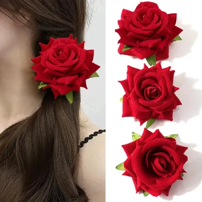 Trendy Red Rose Flower Decor Hair Clip (1 pc)